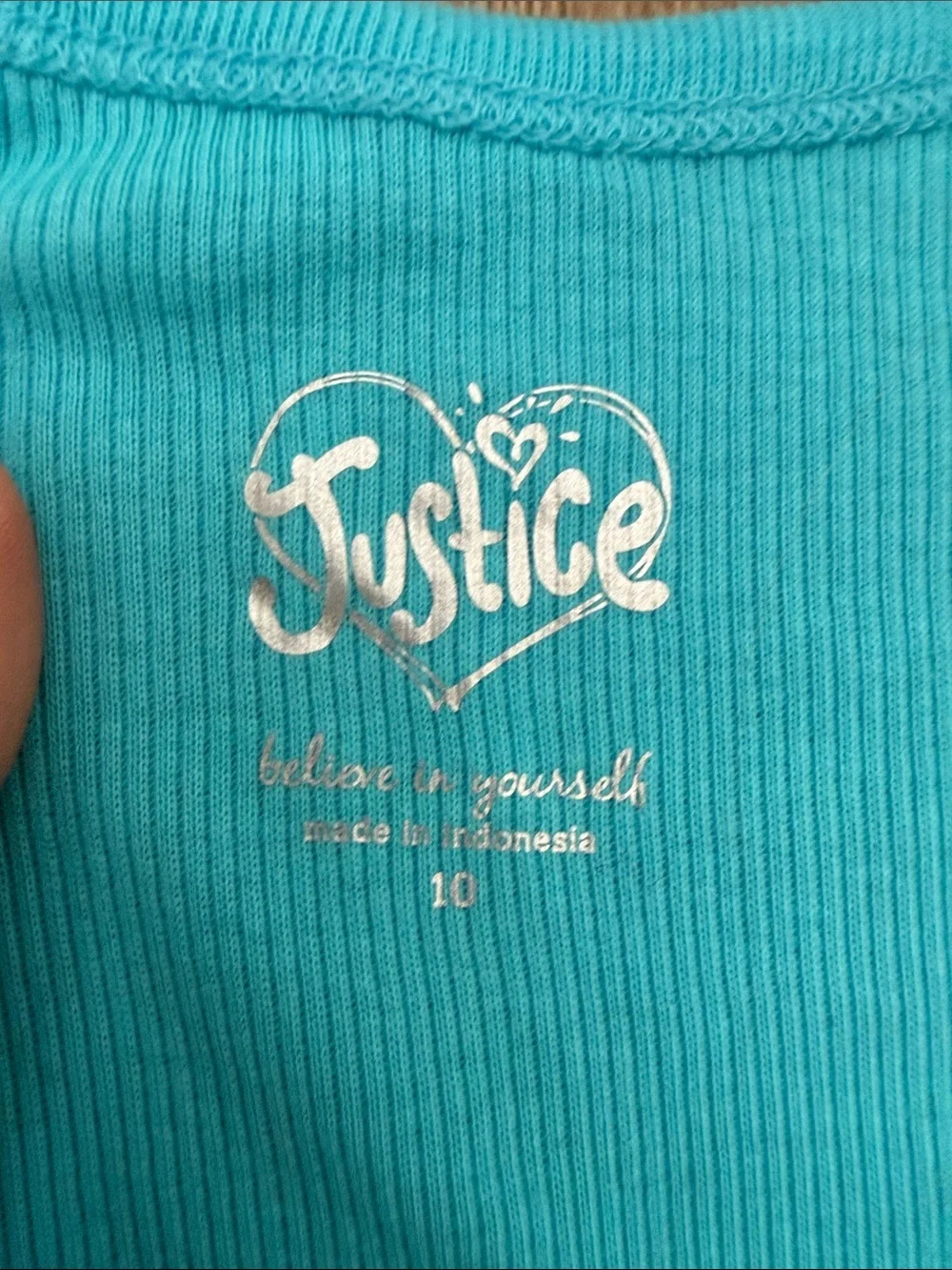 Justice Girls Turquoise Ribbed Tank Top, Size 10